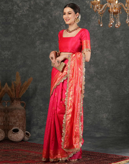 Bright Pink Silk Weaving Banarasi Saree