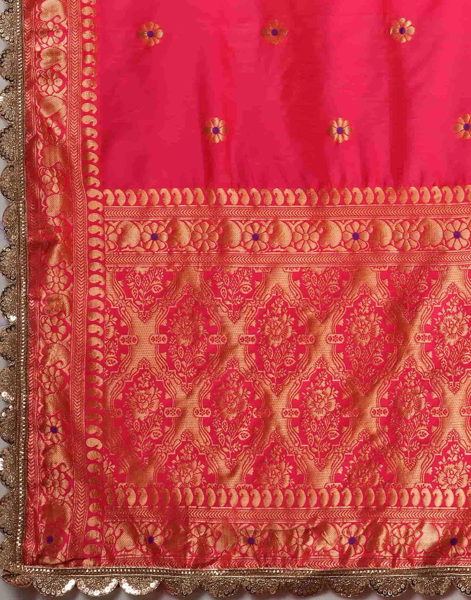 Bright Pink Silk Weaving Banarasi Saree