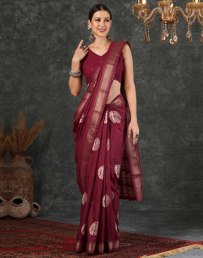 Maroon Cotton Silk Printed Printed Saree