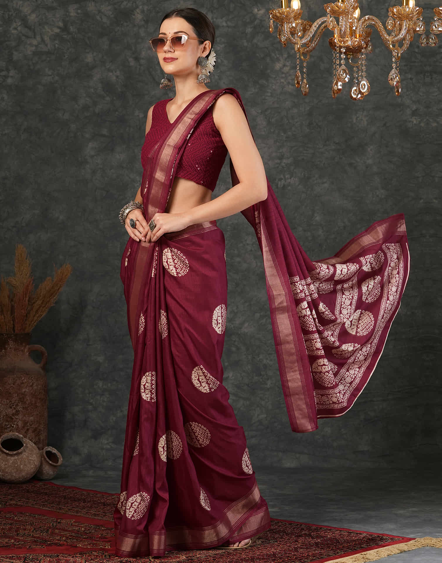 Maroon Cotton Silk Printed Printed Saree