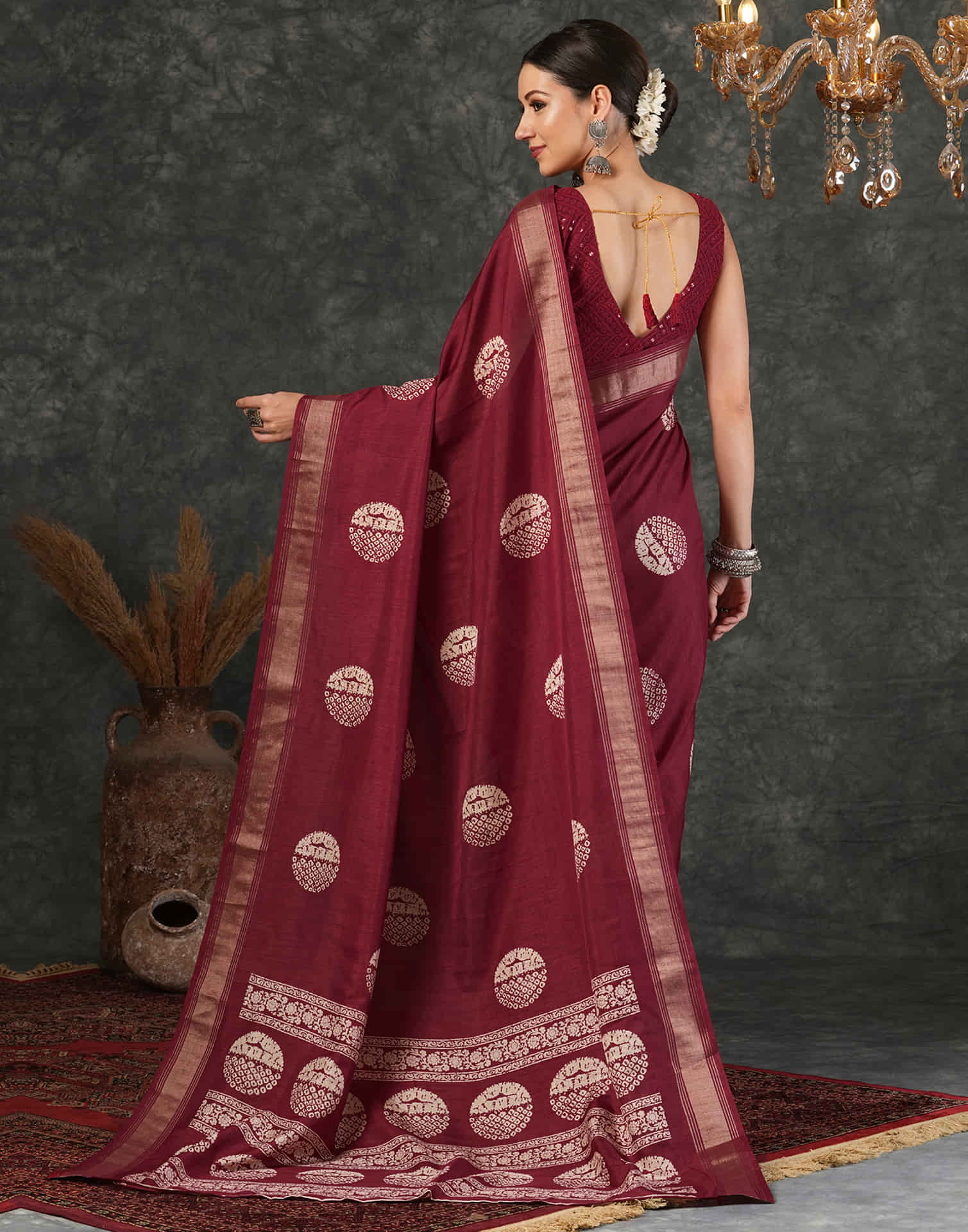 Maroon Cotton Silk Printed Printed Saree