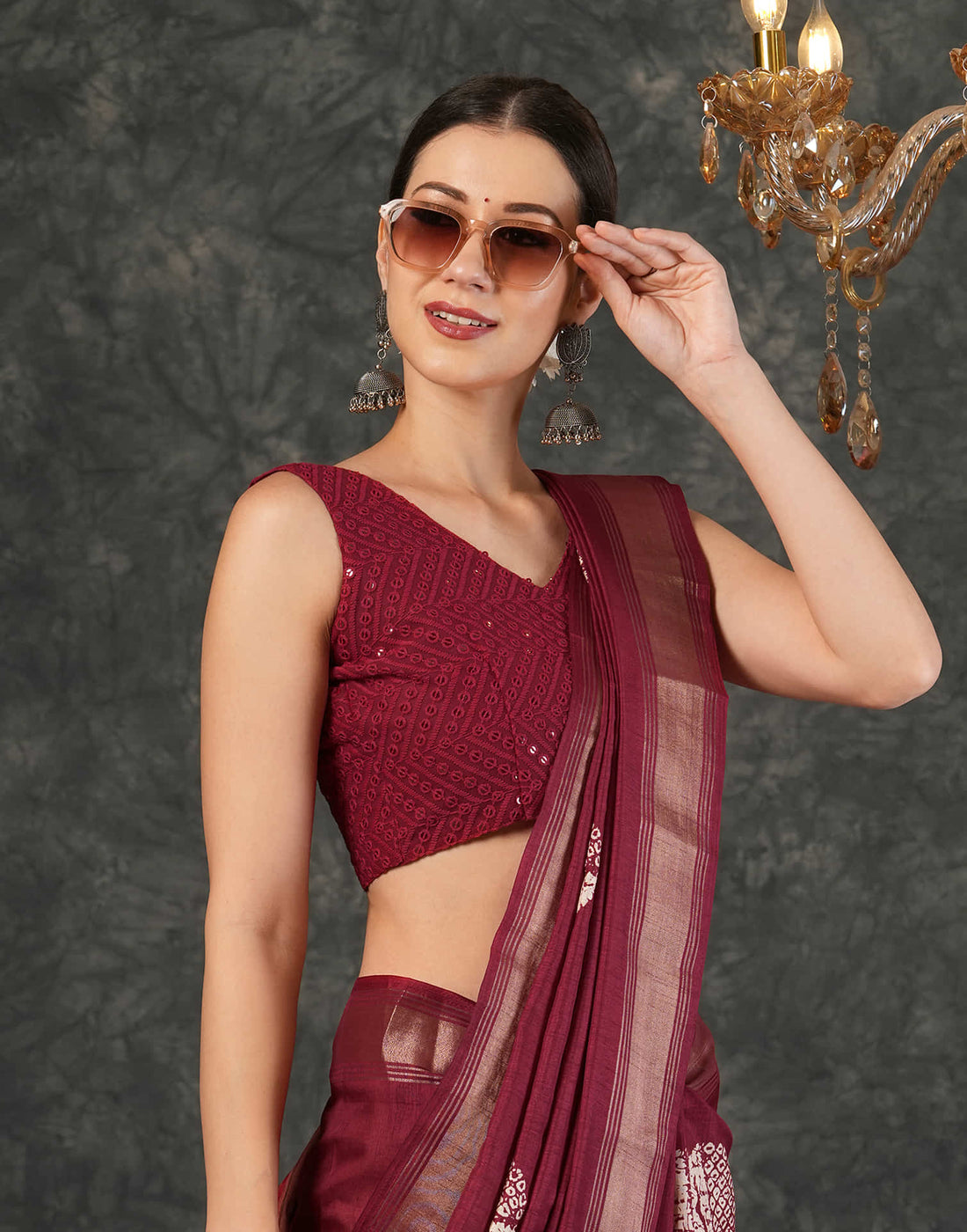 Maroon Cotton Silk Printed Printed Saree