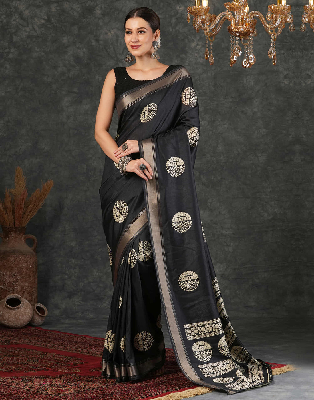 Black Cotton Printed Saree