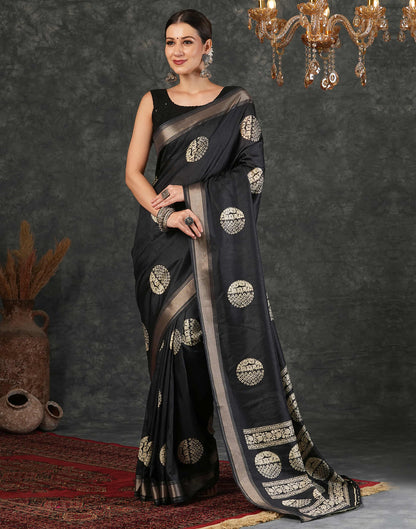 Black Cotton Silk Printed Printed Saree