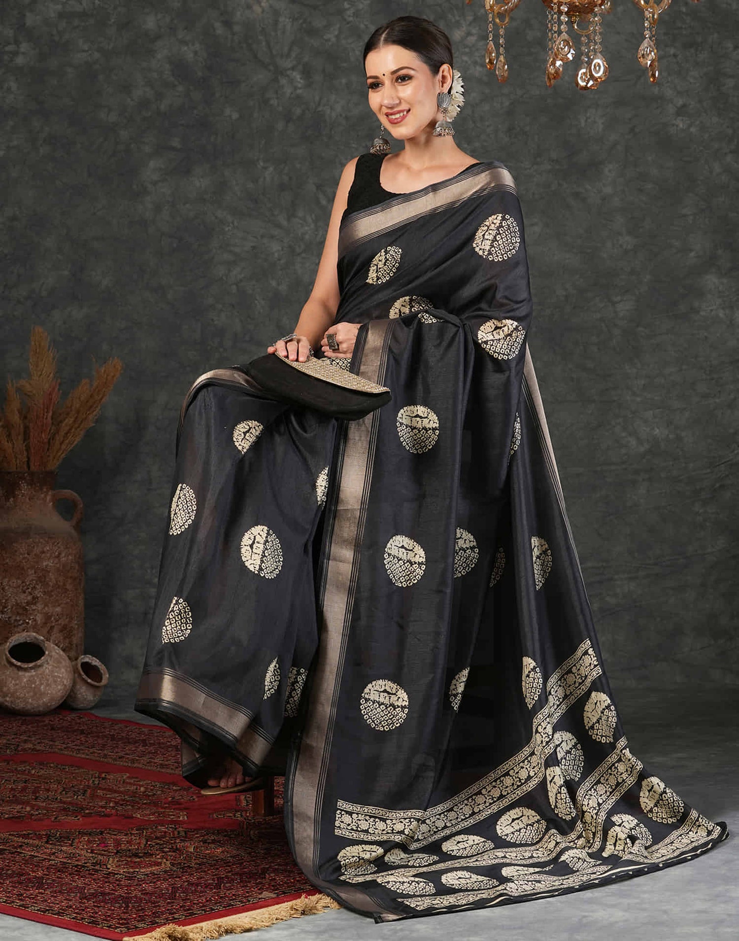 Black Cotton Silk Printed Printed Saree