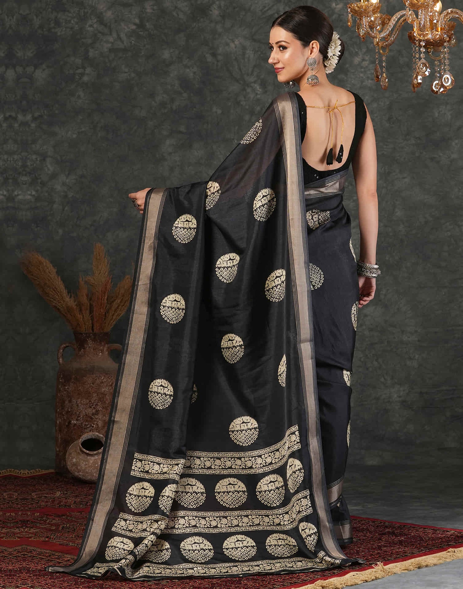 Black Cotton Silk Printed Printed Saree