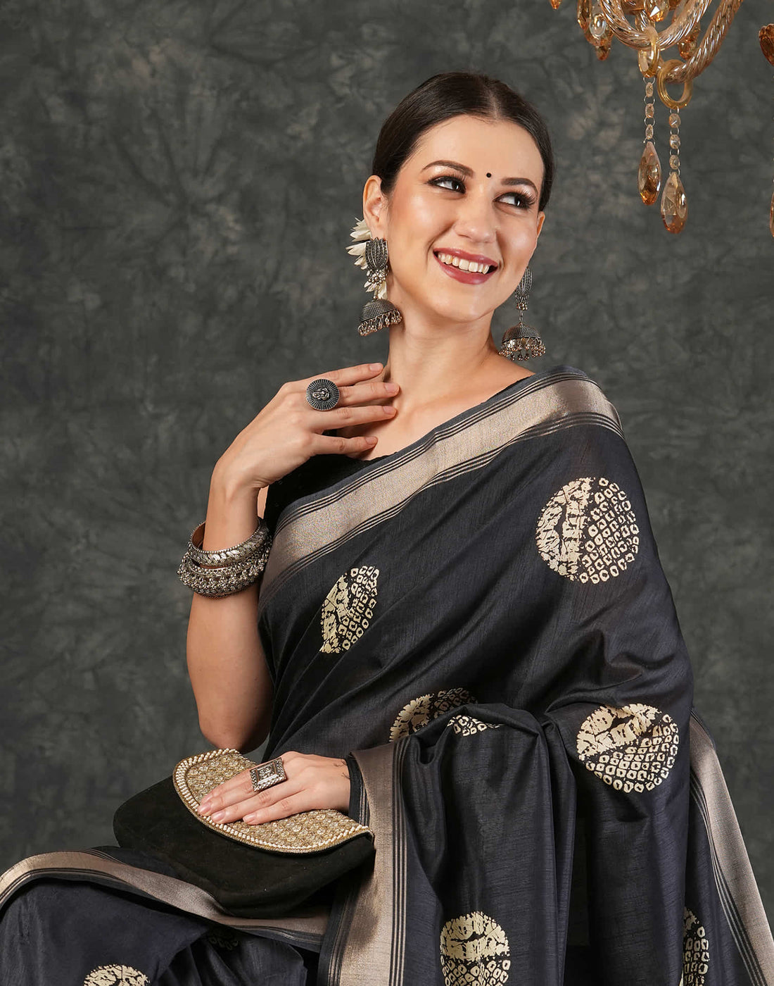 Black Cotton Printed Saree