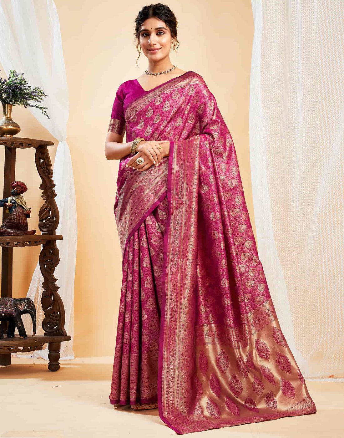 Rani Pink Silk Woven Banarasi Saree