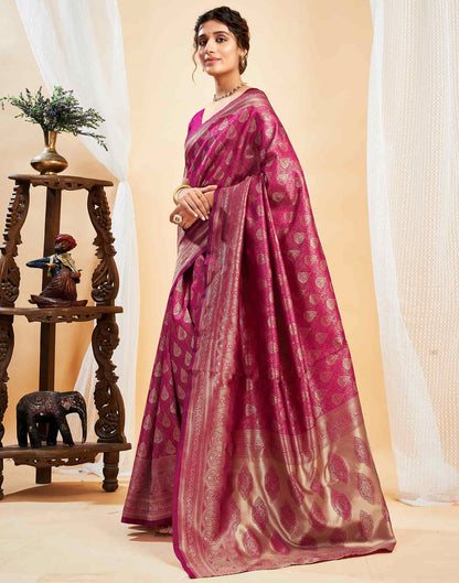 Pink Silk Blend Woven Banarasi Saree