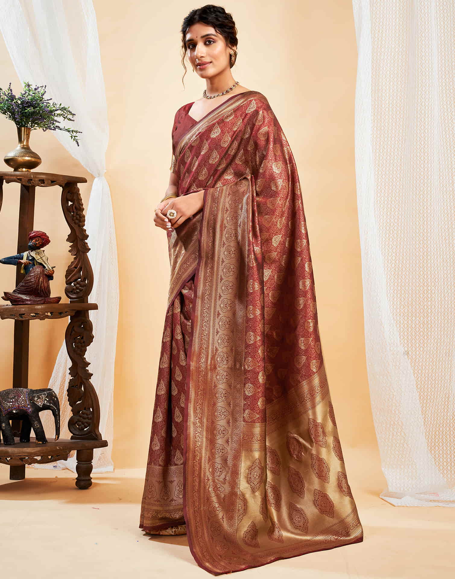 Red Silk Blend Woven Banarasi Saree