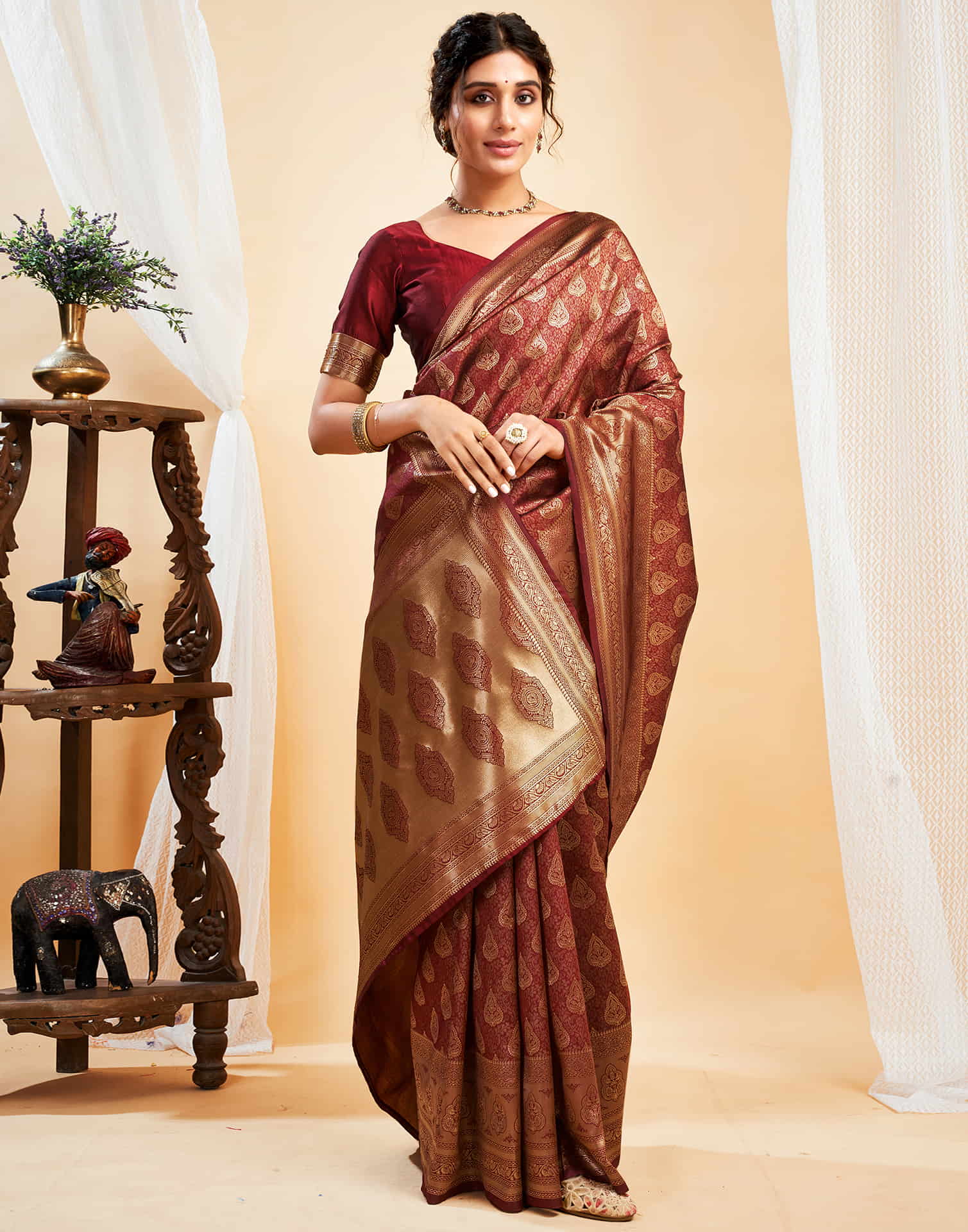 Brown Silk Woven Banarasi Saree