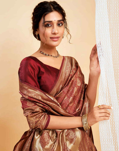 Brown Silk Woven Banarasi Saree