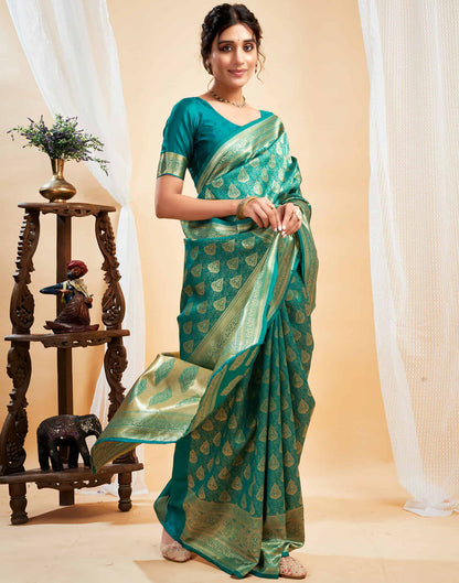 Green Silk Blend Woven Banarasi Saree