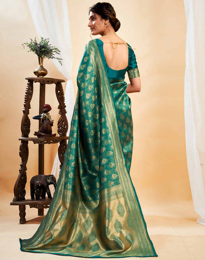 Green Silk Blend Woven Banarasi Saree