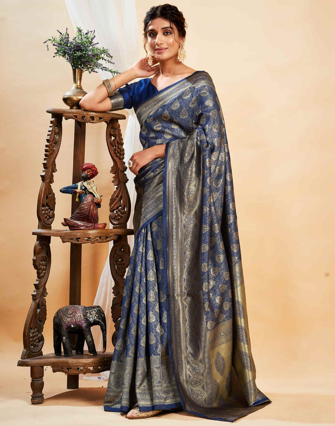 Navy Blue Silk Woven Banarasi Saree