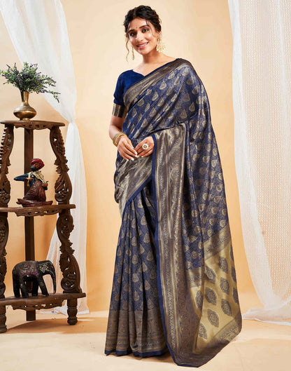 Blue Silk Blend Woven Banarasi Saree