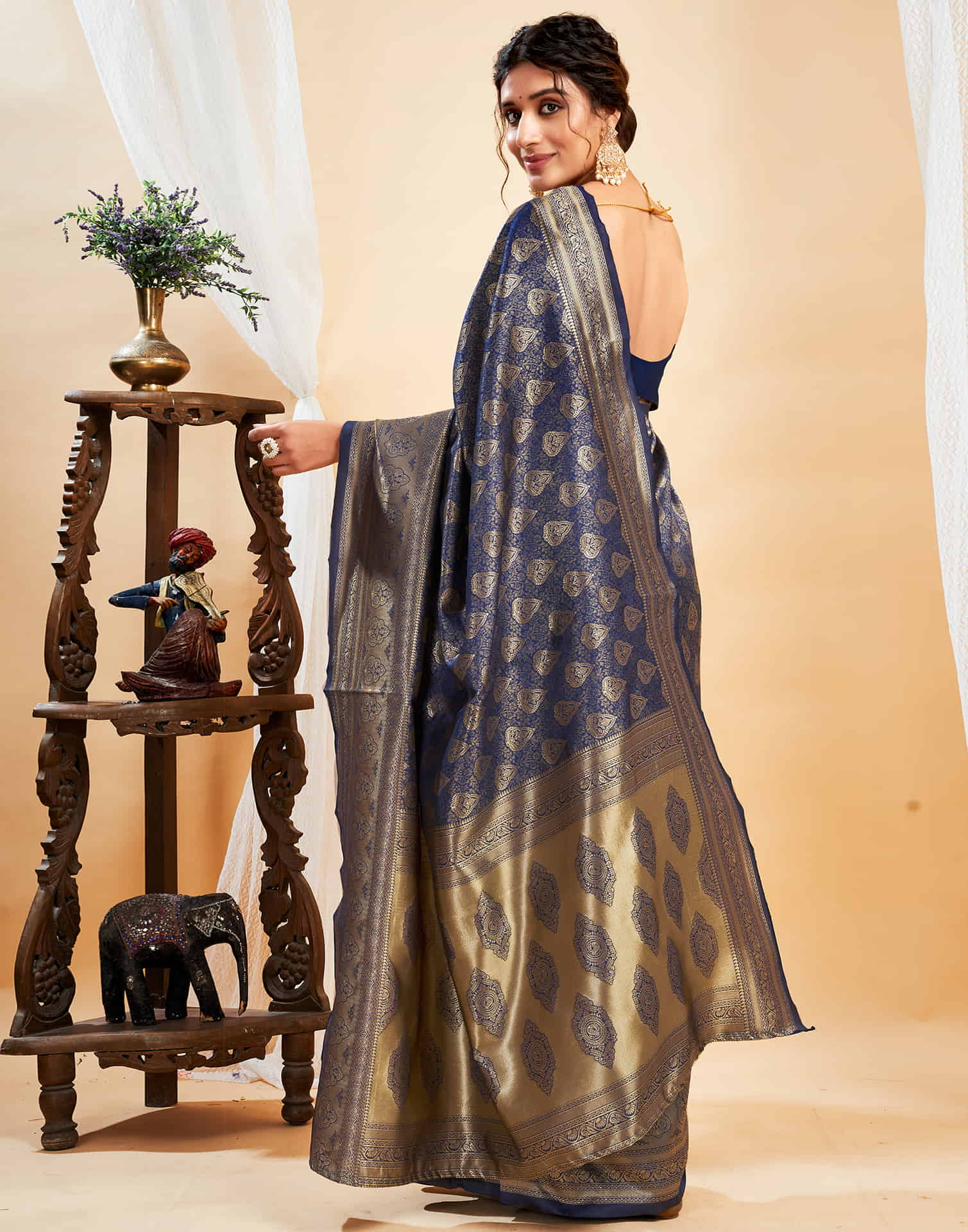 Blue Silk Blend Woven Banarasi Saree