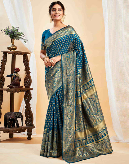 Blue Silk Blend Woven Banarasi Saree