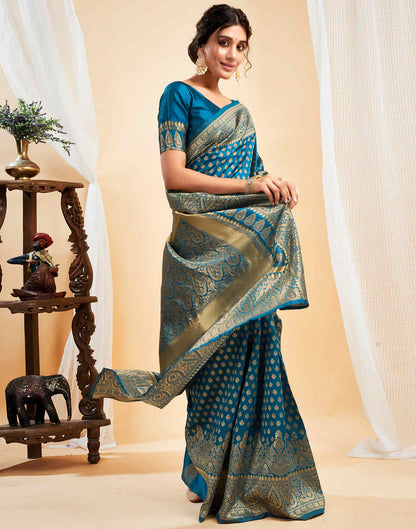 Blue Silk Blend Woven Banarasi Saree