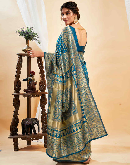 Blue Silk Blend Woven Banarasi Saree