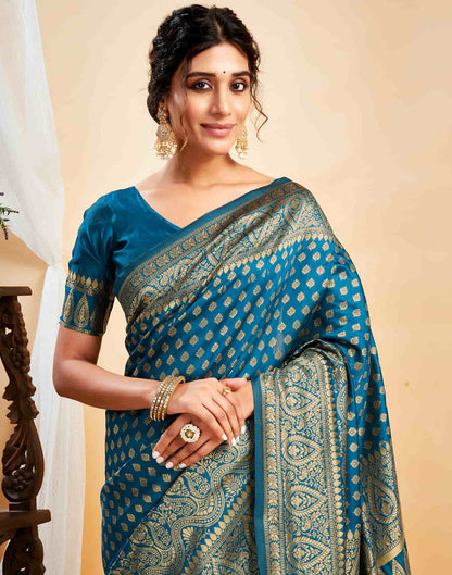 Blue Silk Blend Woven Banarasi Saree