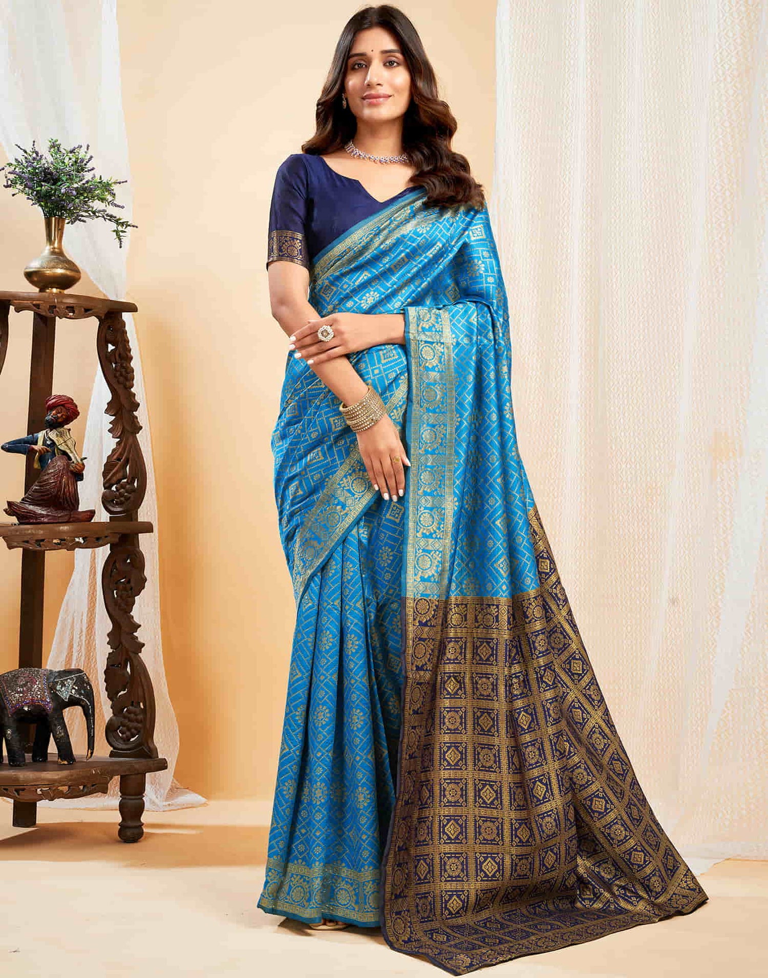 Teal Blue Silk Weaving Banarasi Saree