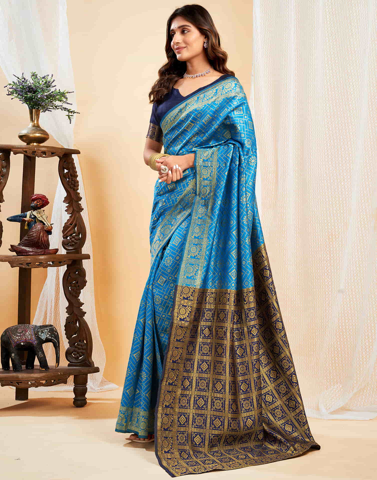 Teal Blue Silk Weaving Banarasi Saree