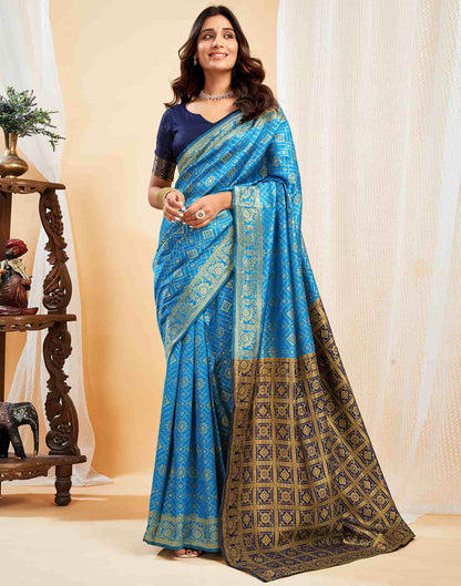 Teal Blue Silk Weaving Banarasi Saree