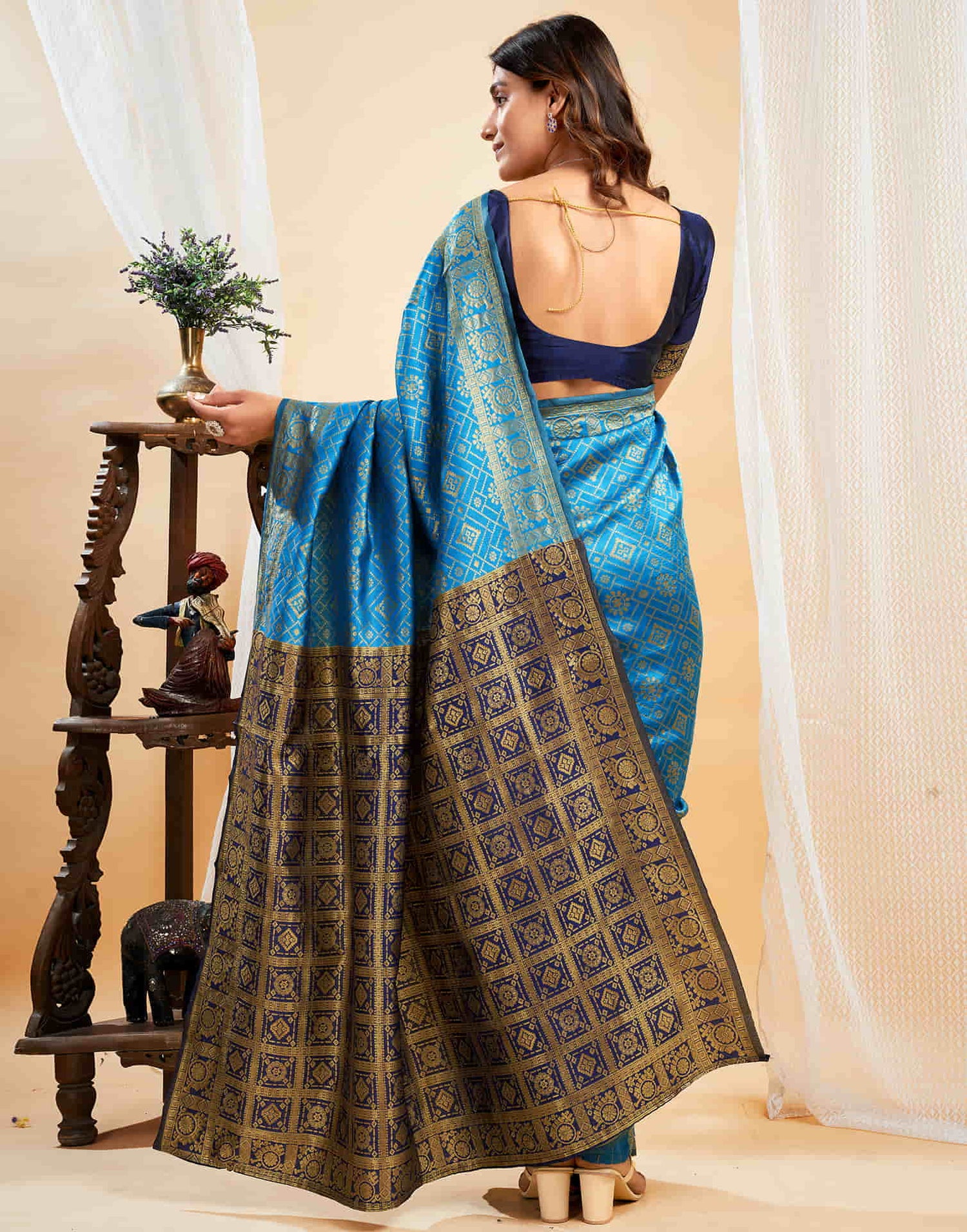 Teal Blue Silk Weaving Banarasi Saree