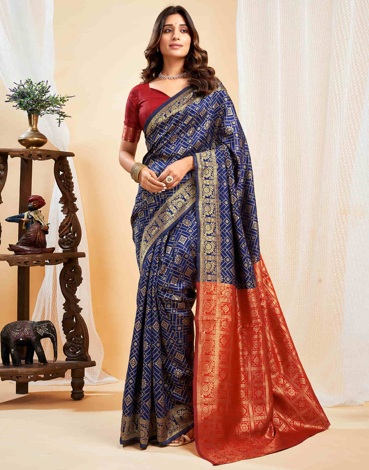 Navy Blue Silk Weaving Banarasi Saree