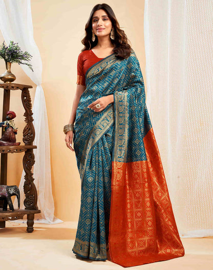 Rama Blue Silk Weaving Banarasi Saree