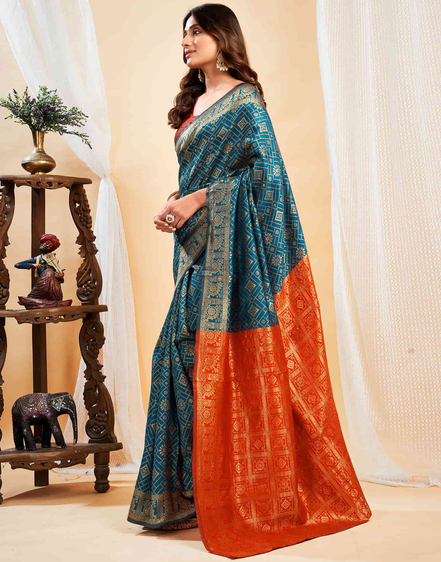 Rama Blue Silk Weaving Banarasi Saree