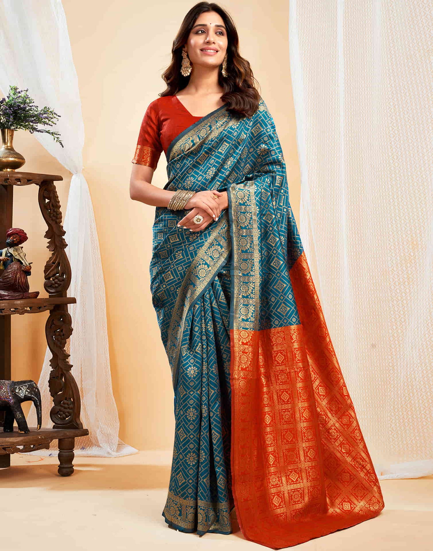 Rama Blue Silk Weaving Banarasi Saree