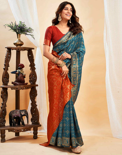 Rama Blue Silk Weaving Banarasi Saree