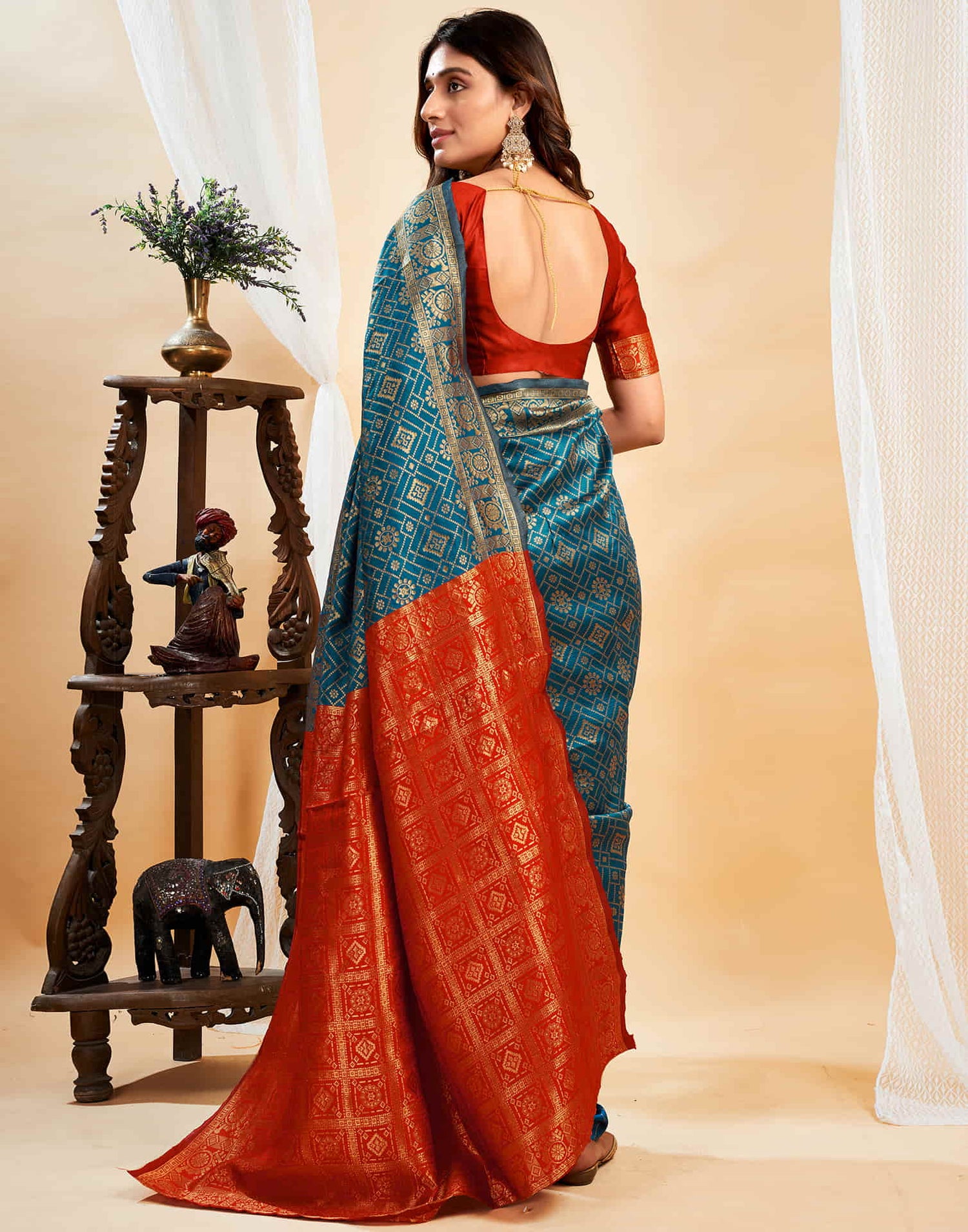 Rama Blue Silk Weaving Banarasi Saree