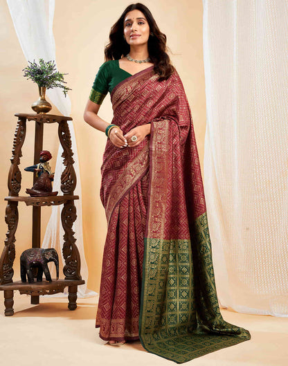 Maroon Silk Woven Banarasi Saree