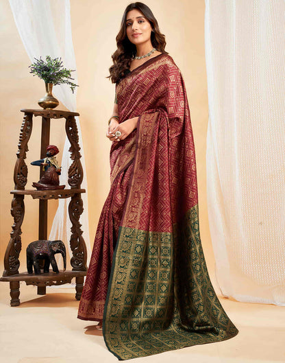 Maroon Silk Woven Banarasi Saree