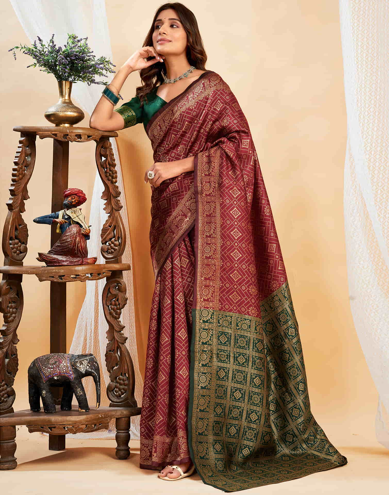 Maroon Silk Woven Banarasi Saree