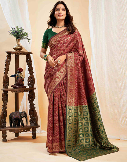 Maroon Silk Woven Banarasi Saree