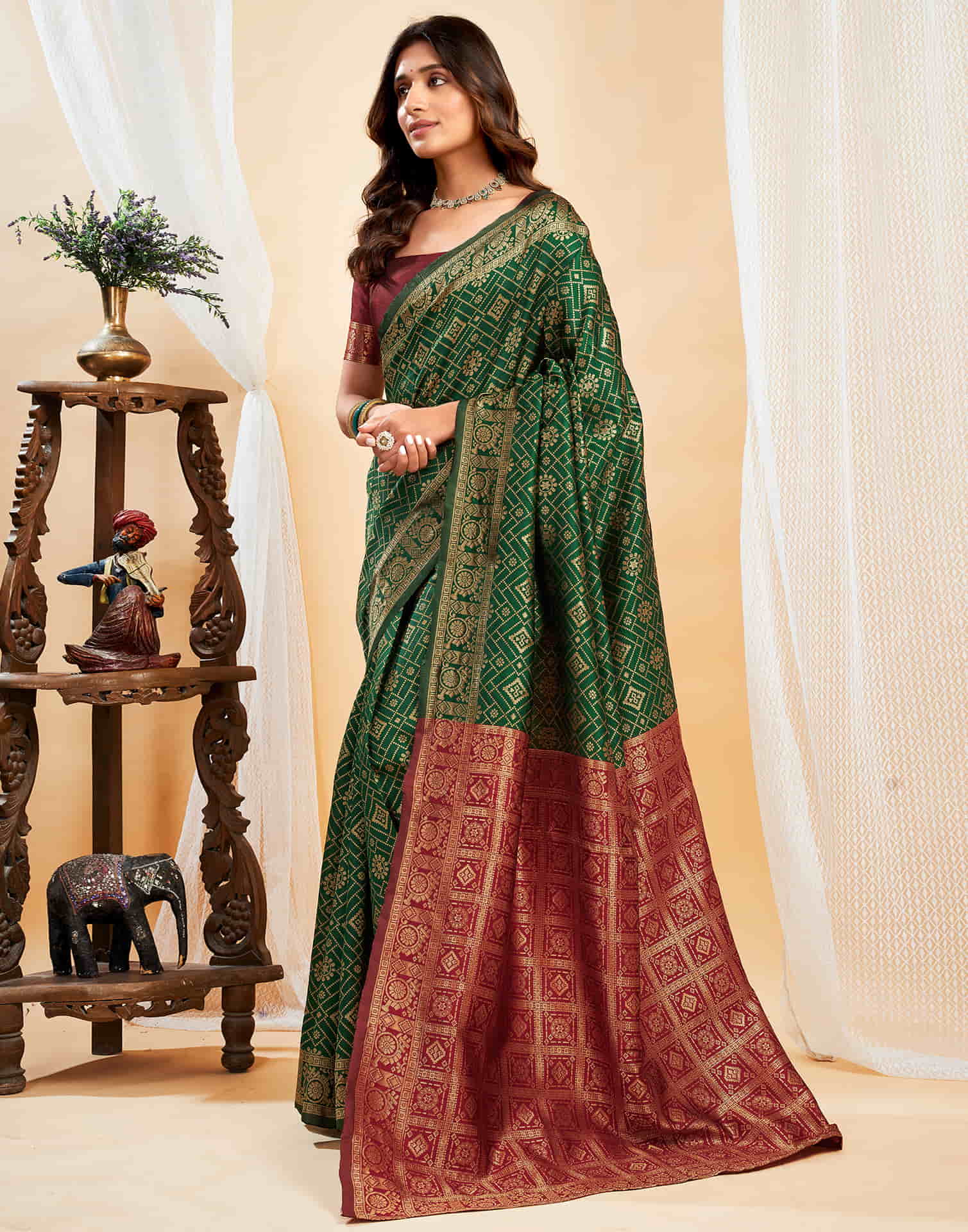 Dark Green Silk Weaving Banarasi Saree