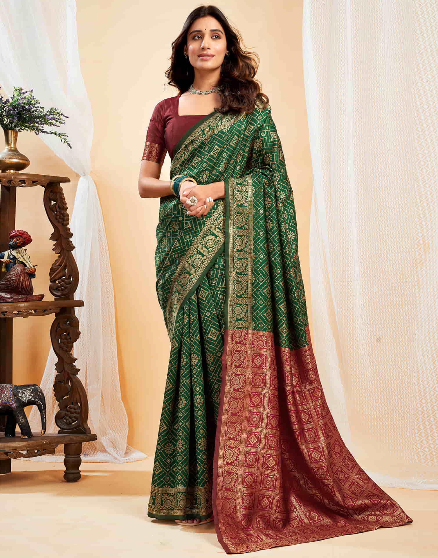 Dark Green Silk Weaving Banarasi Saree