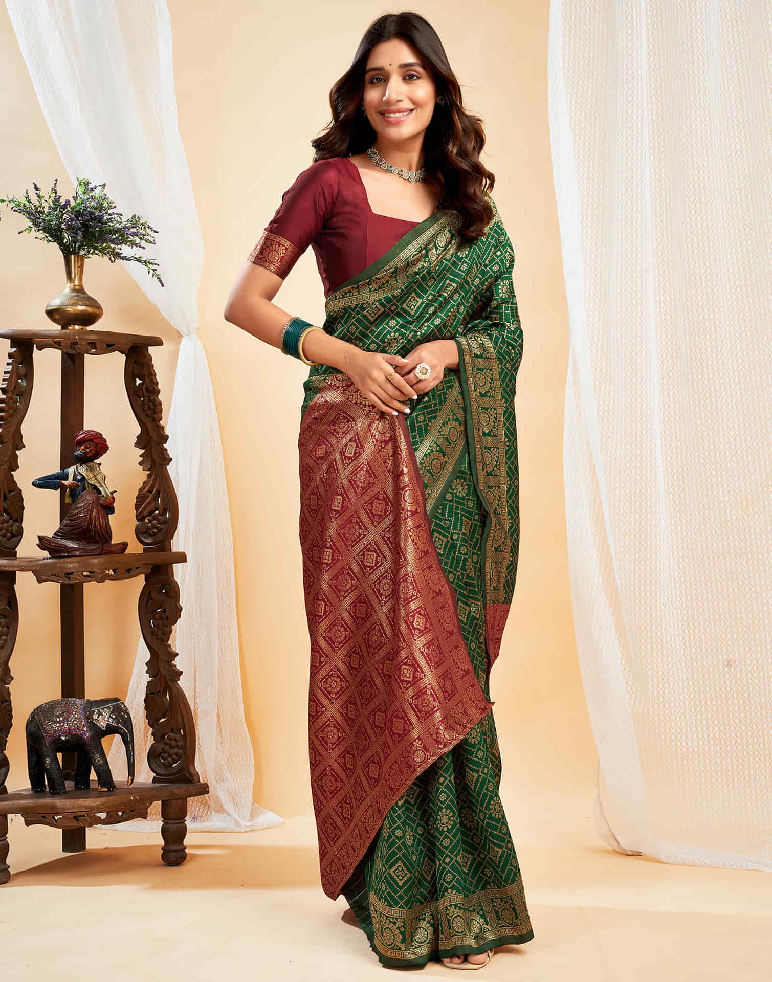 Dark Green Silk Weaving Banarasi Saree