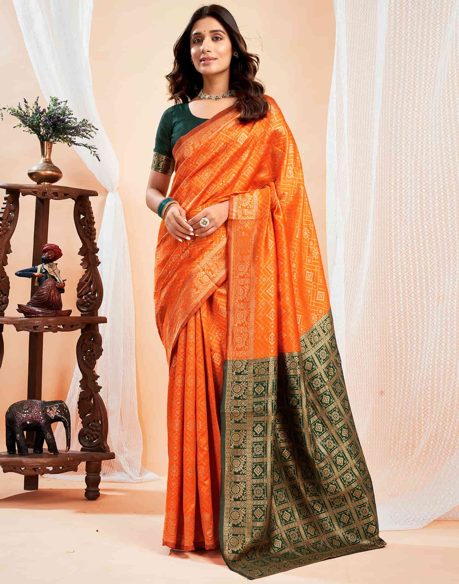 Orange Silk Woven Banarasi Saree