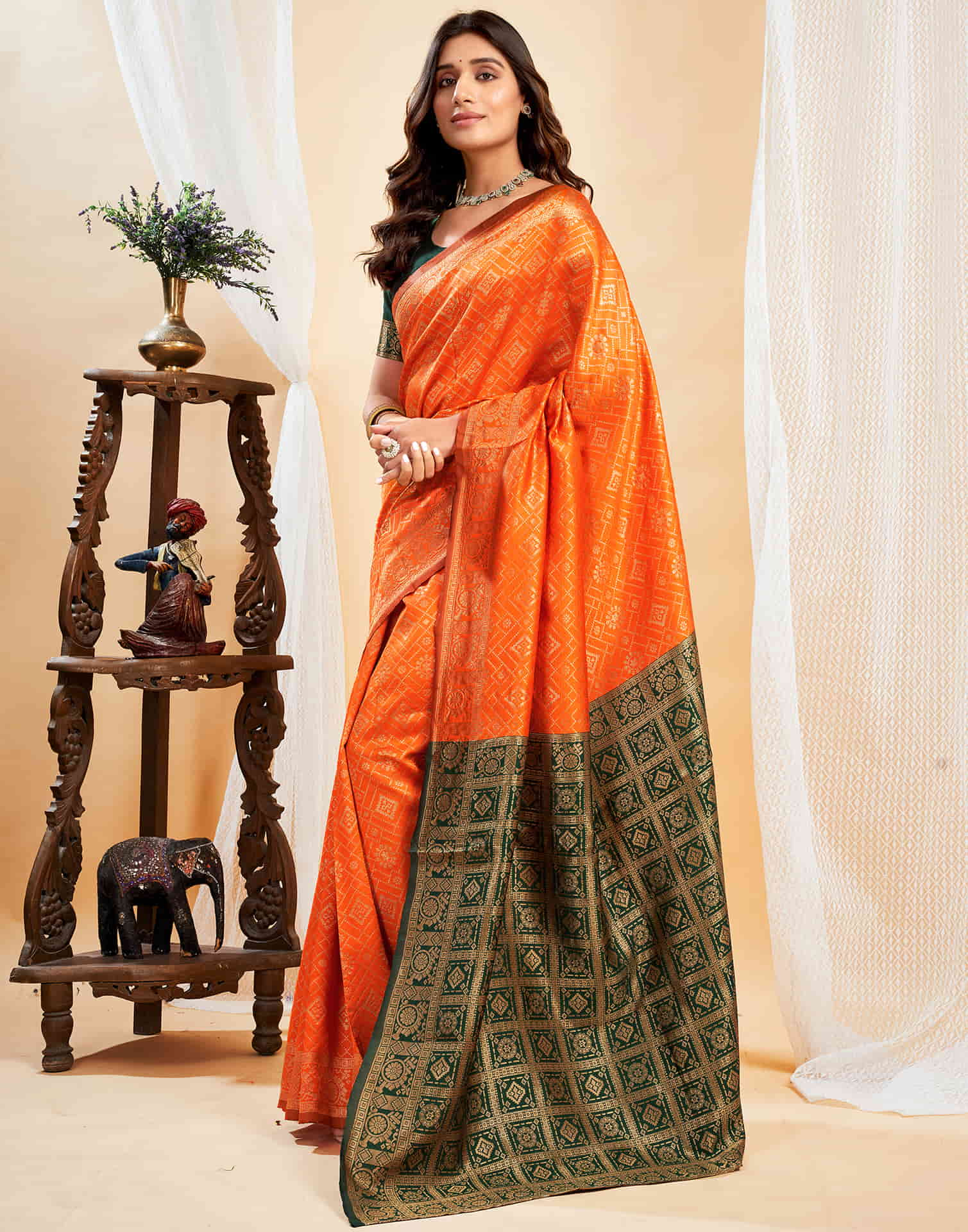 Orange Silk Woven Banarasi Saree