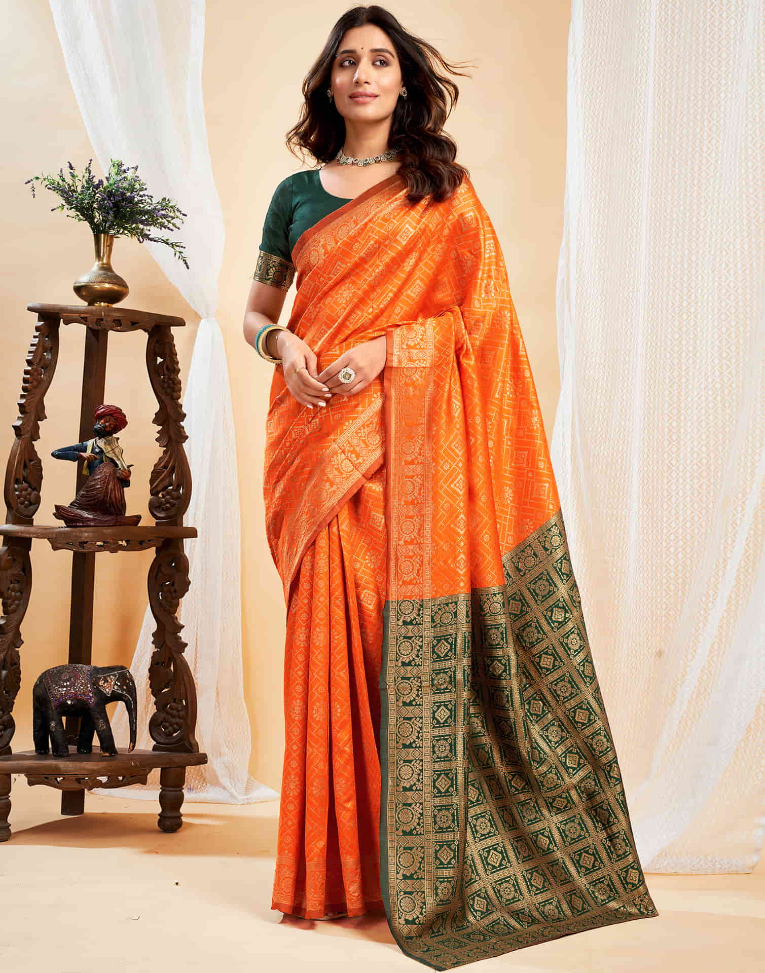 Orange Silk Woven Banarasi Saree