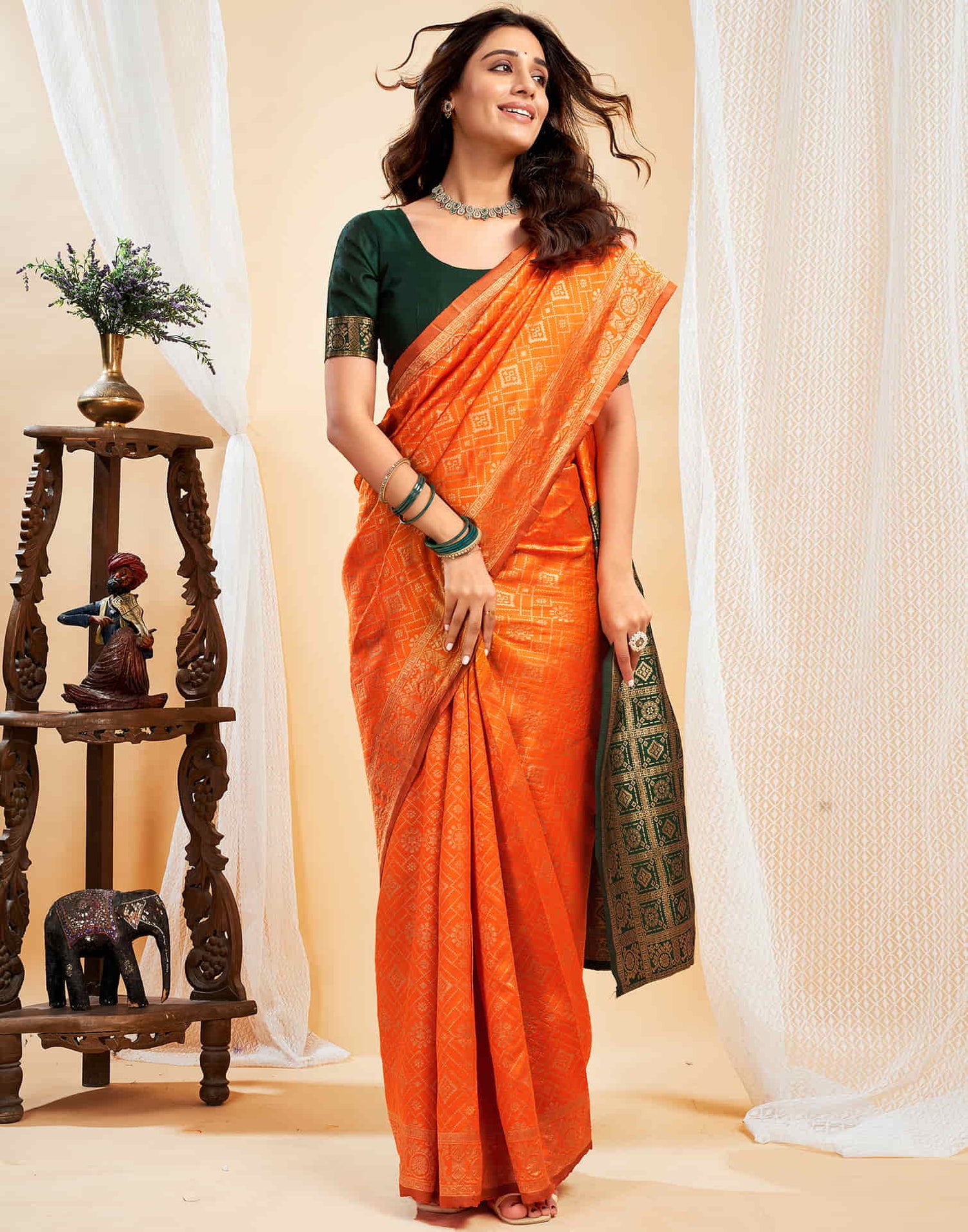 Orange Silk Woven Banarasi Saree