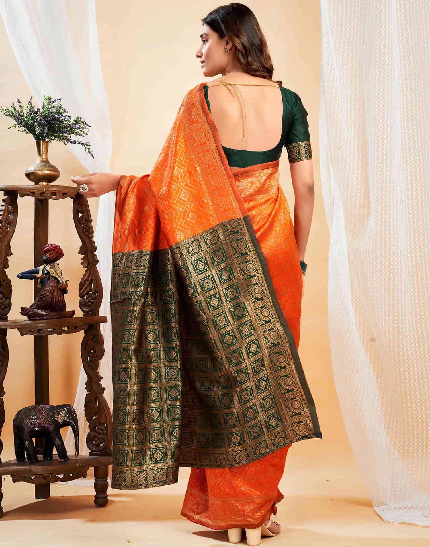 Orange Silk Weaving Banarasi Saree