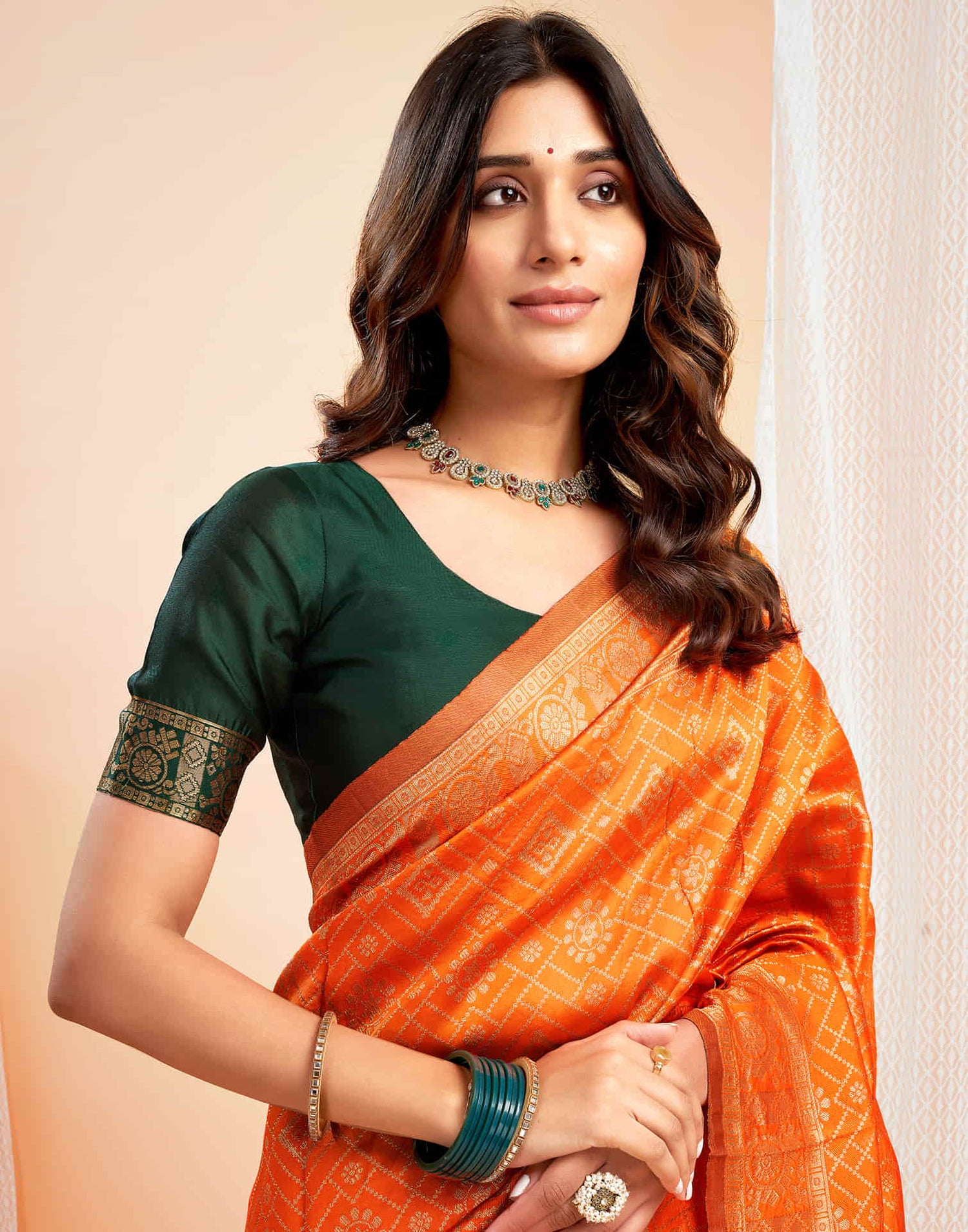 Orange Silk Woven Banarasi Saree