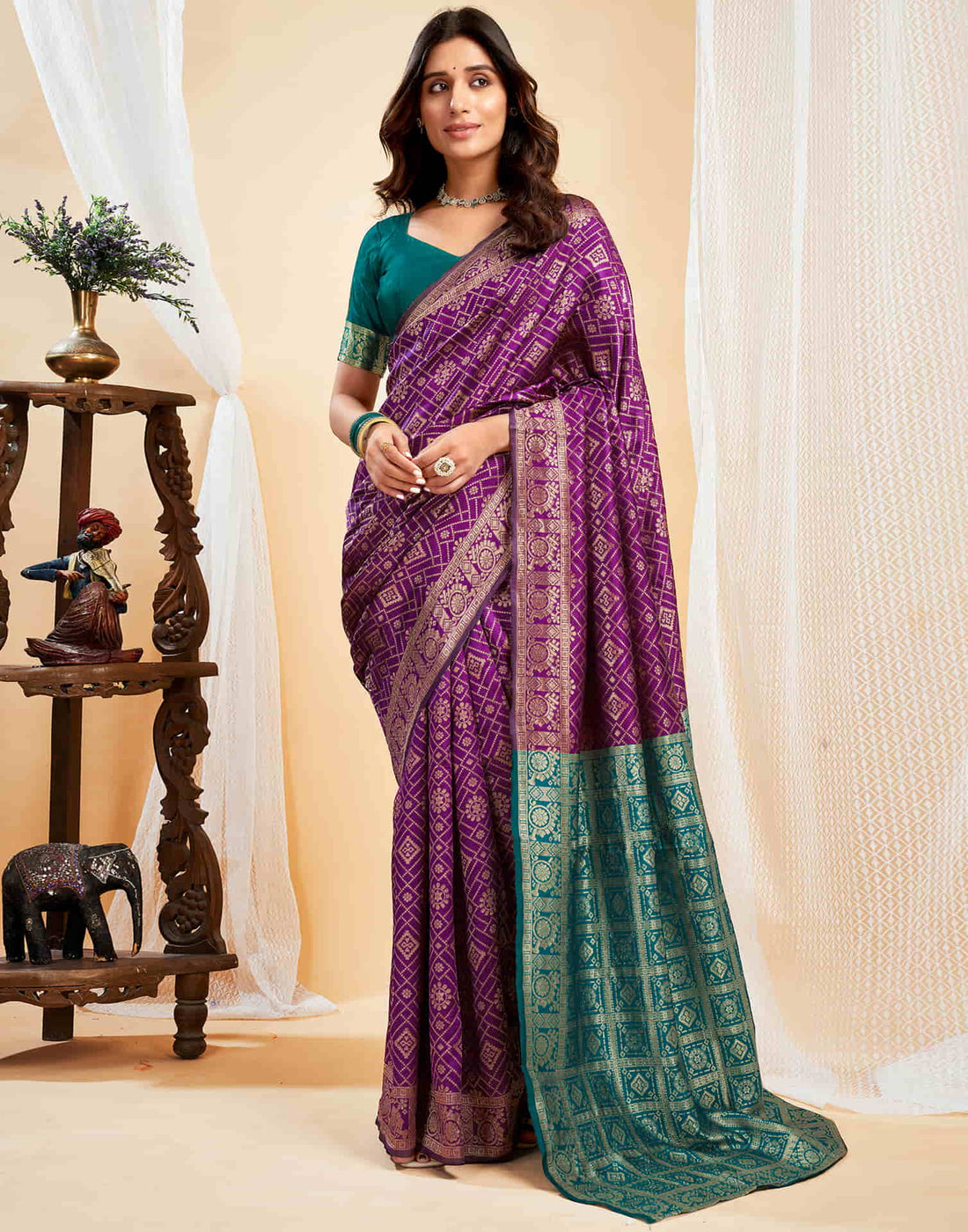 Dark Purple Silk Weaving Banarasi Saree