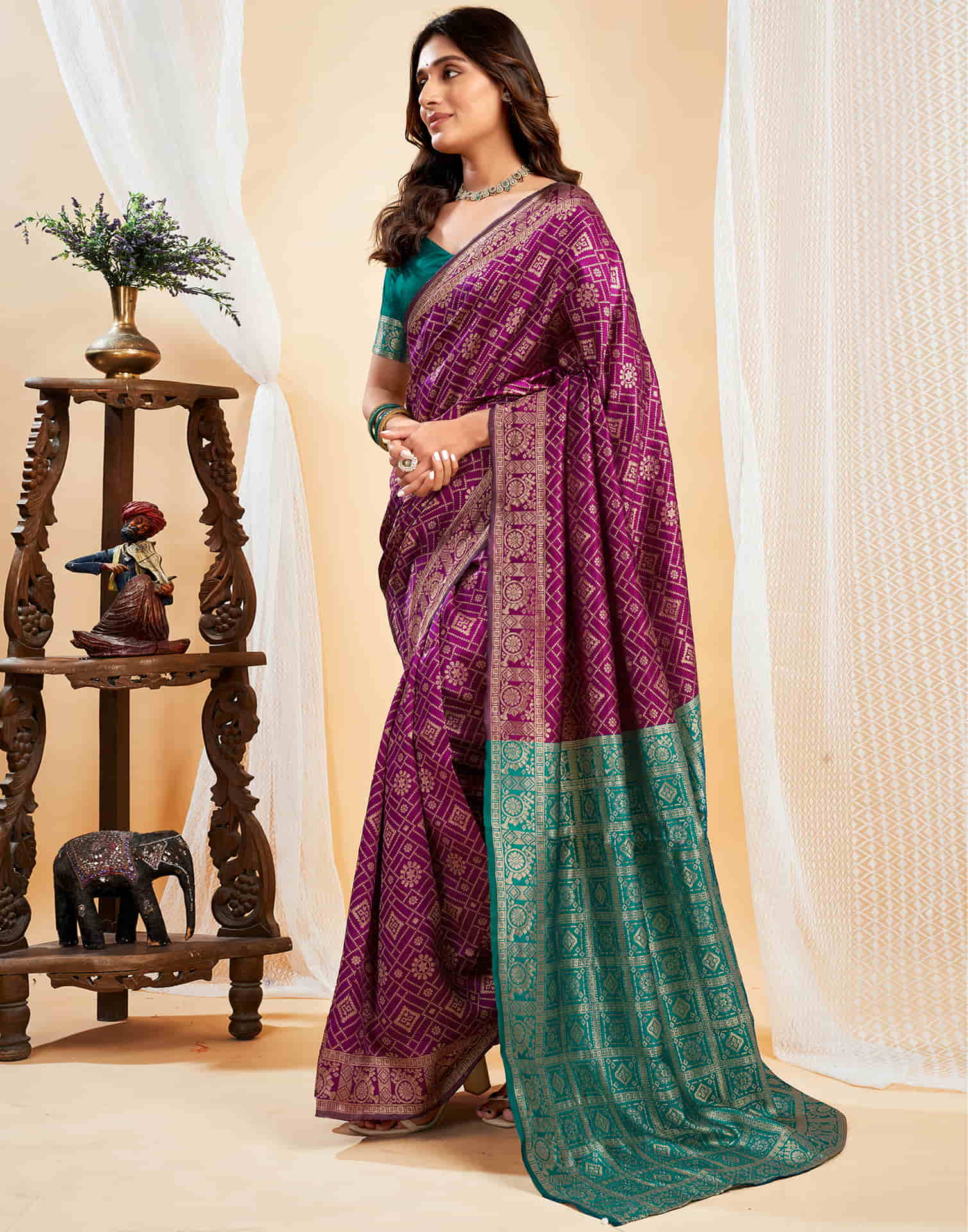 Dark Purple Silk Weaving Banarasi Saree